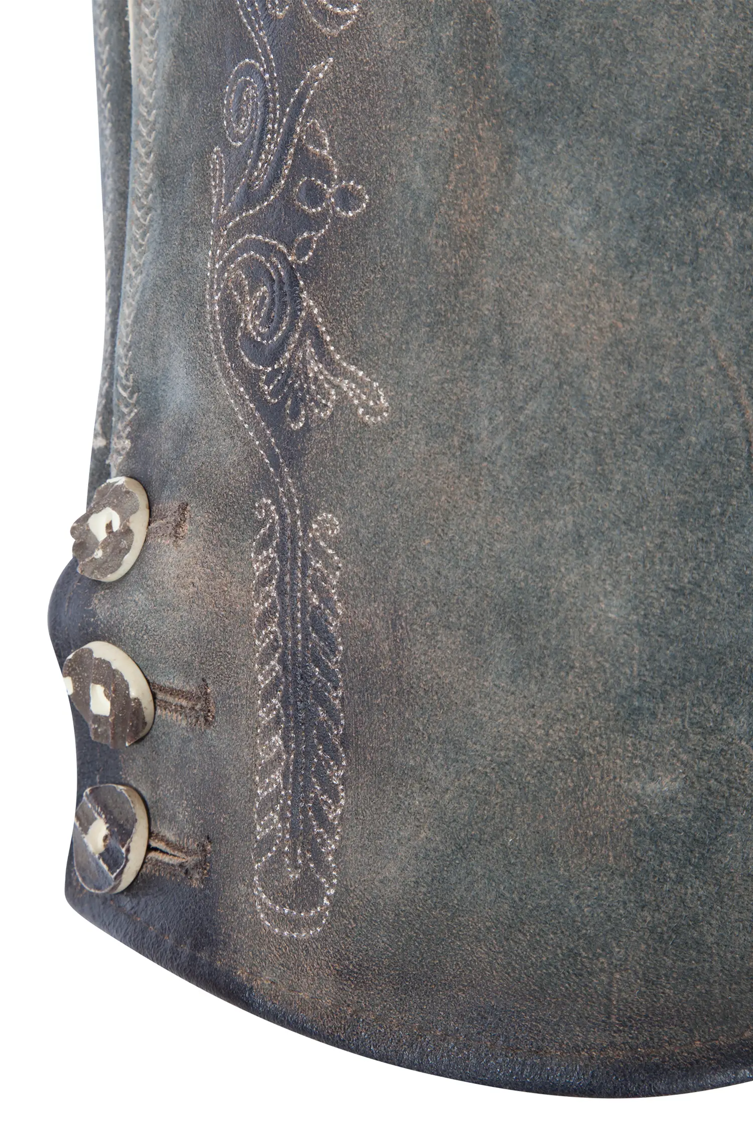 Lederhose Amberg in coffee mit Gürtel - Detail Bein