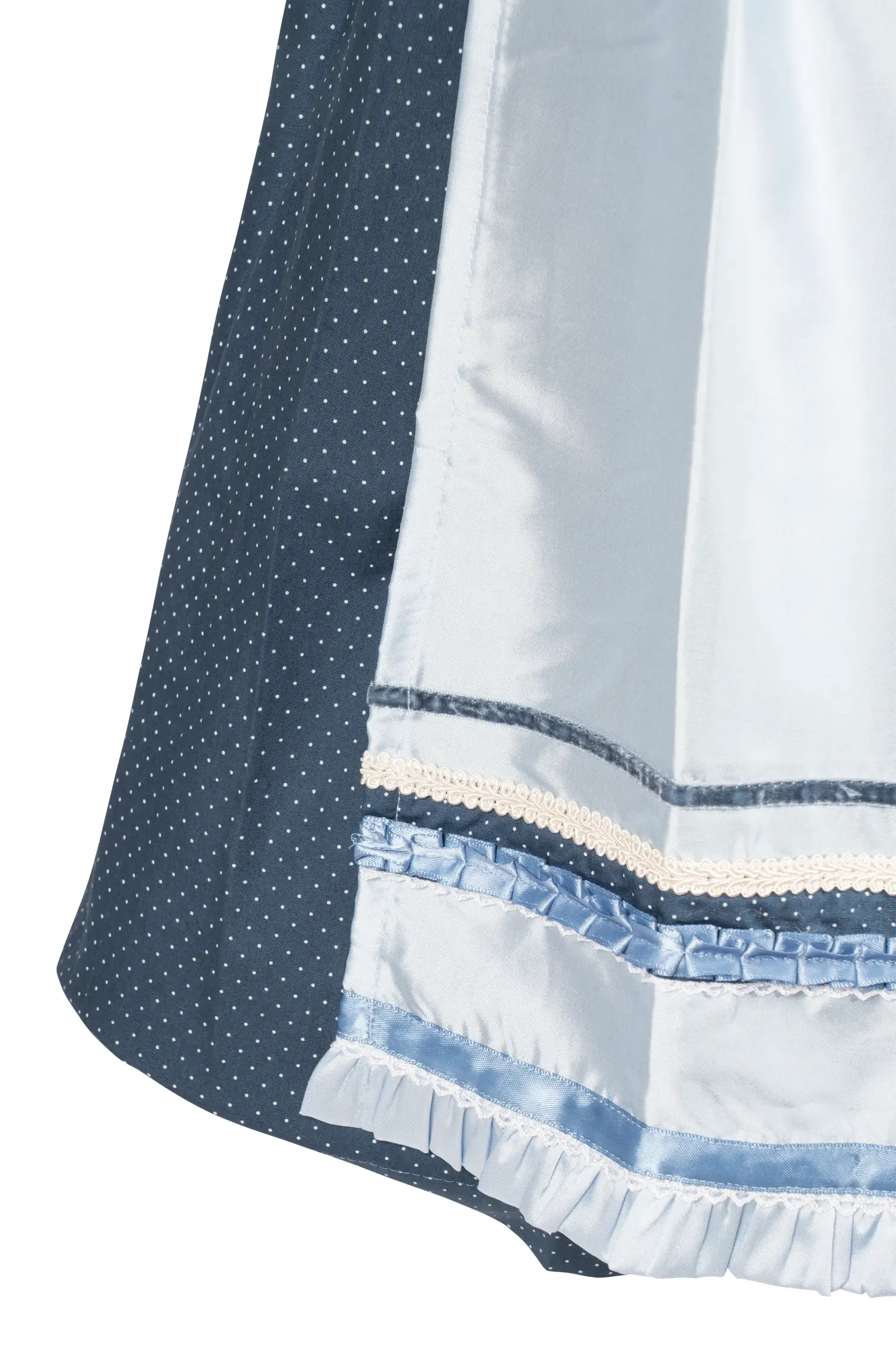 Blaues Dirndl mit auffälliger Schürze - Detail Rock