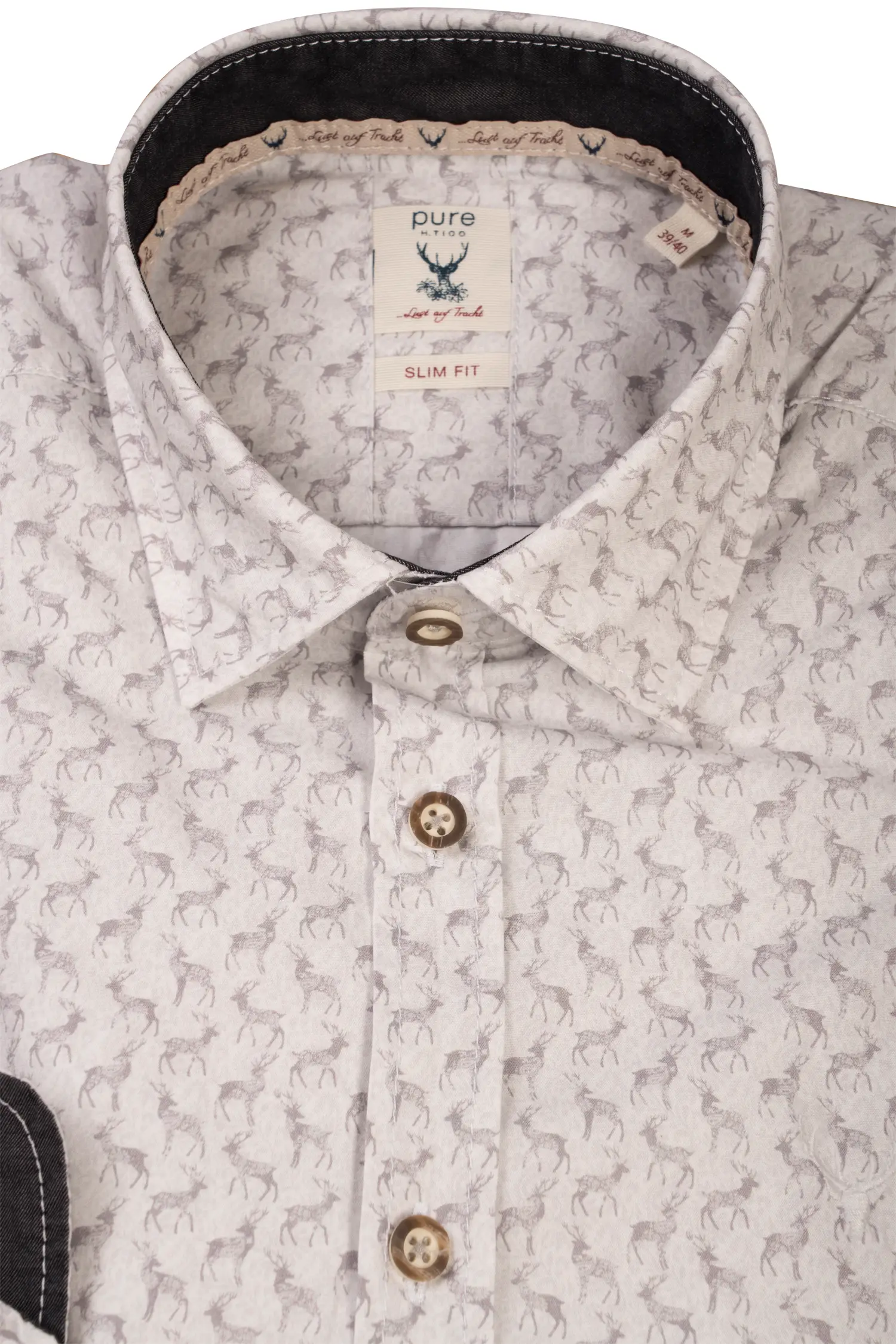 Flottes Trachtenhemd mit Hirschprint - Detail Kragen