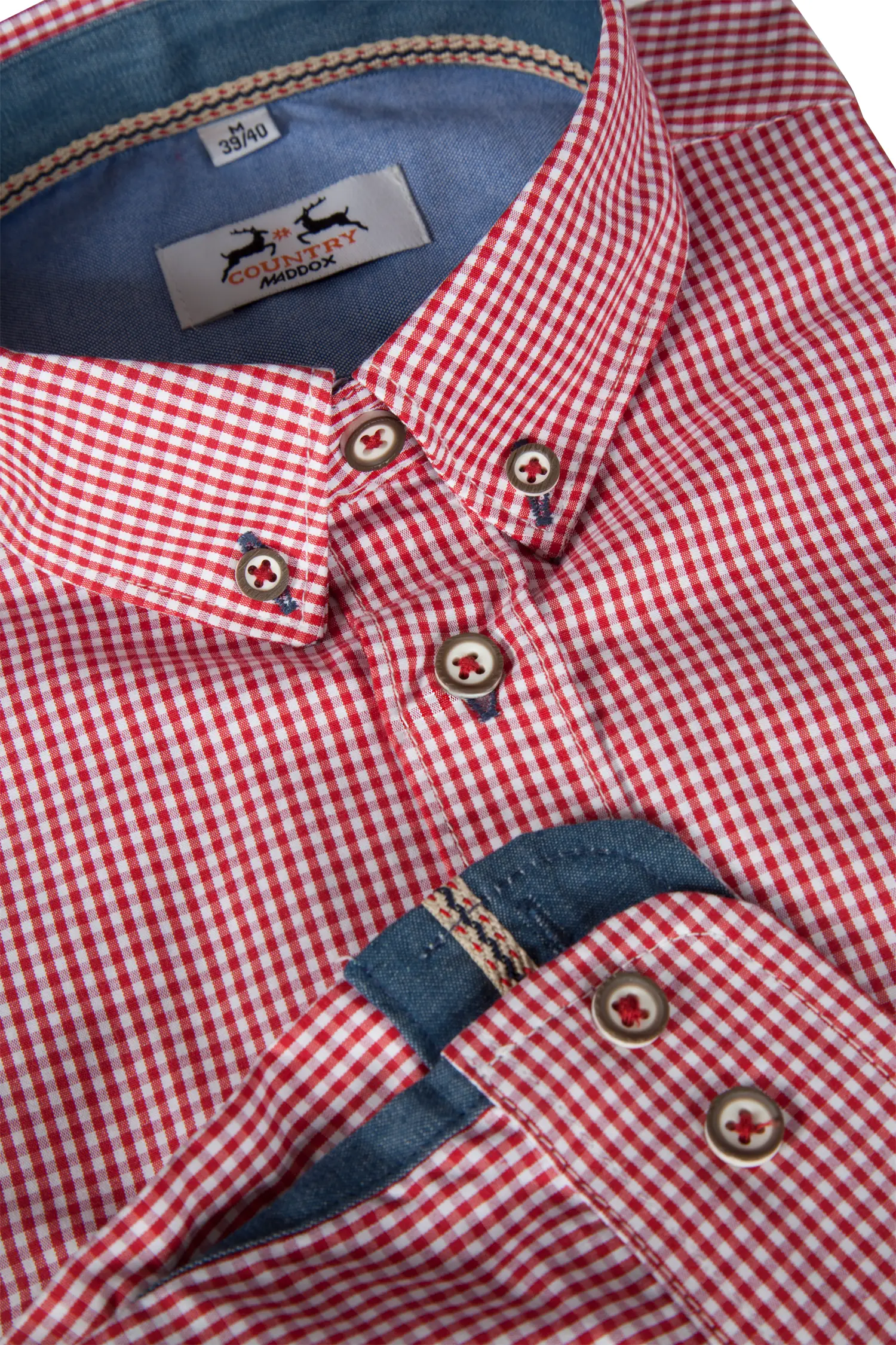 Trachtenhemd in rot/weiß kariert - Detail Ärmel