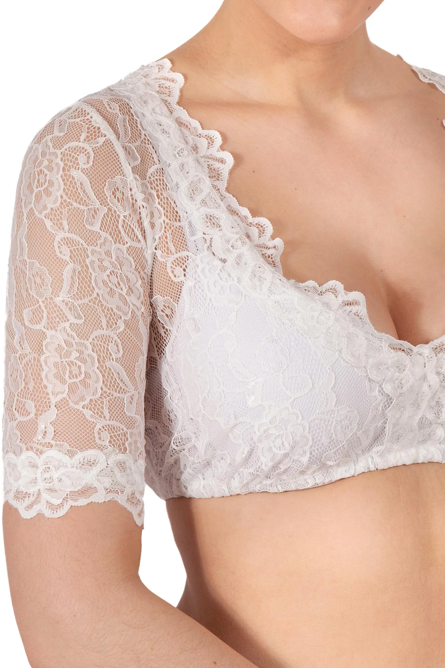 Dirndl Bluse Spitze creme Spitzenbluse Krüger halbarm Detail