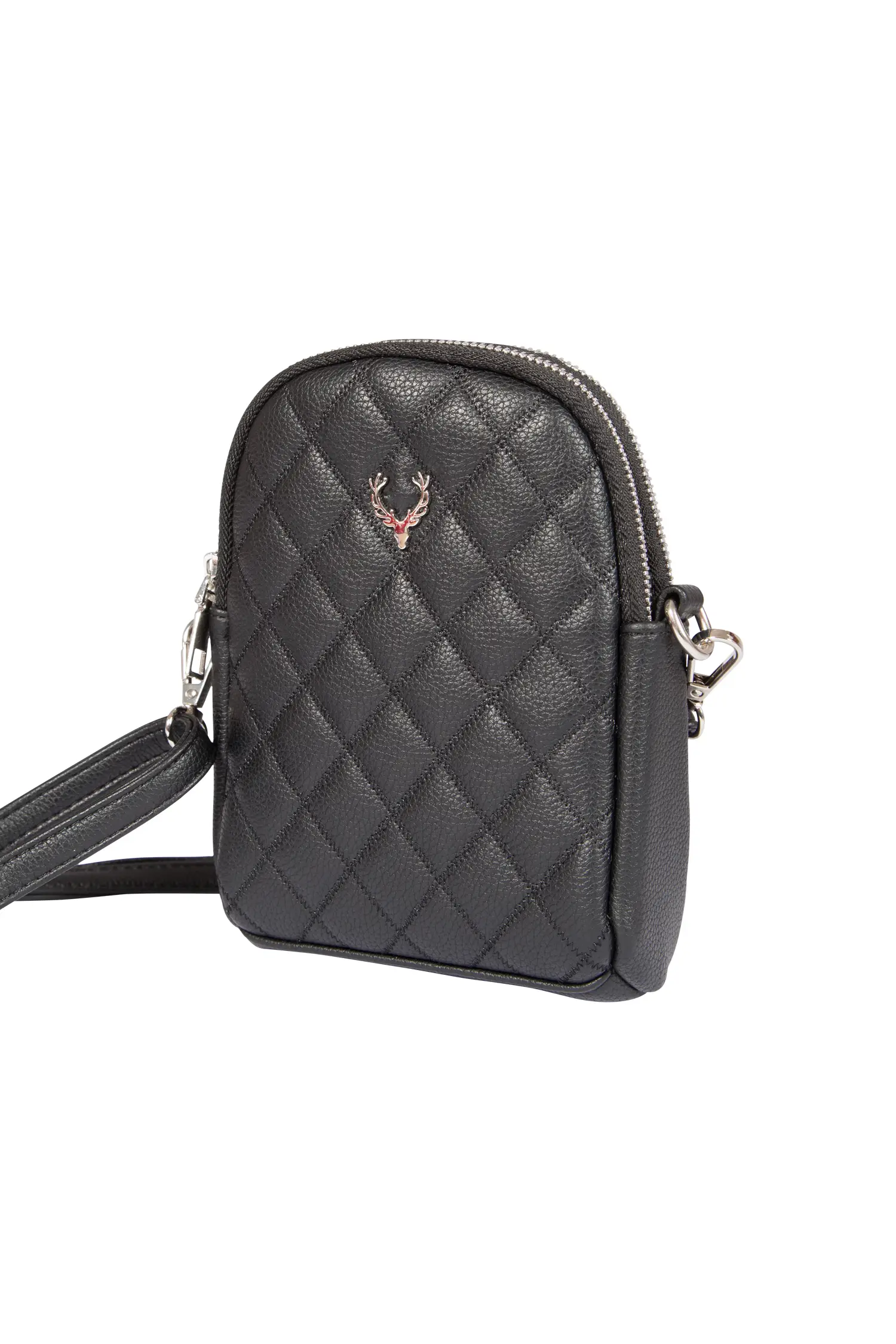 Gesteppte Trachtentasche schwarz mit Hirschkopf-Emblem
