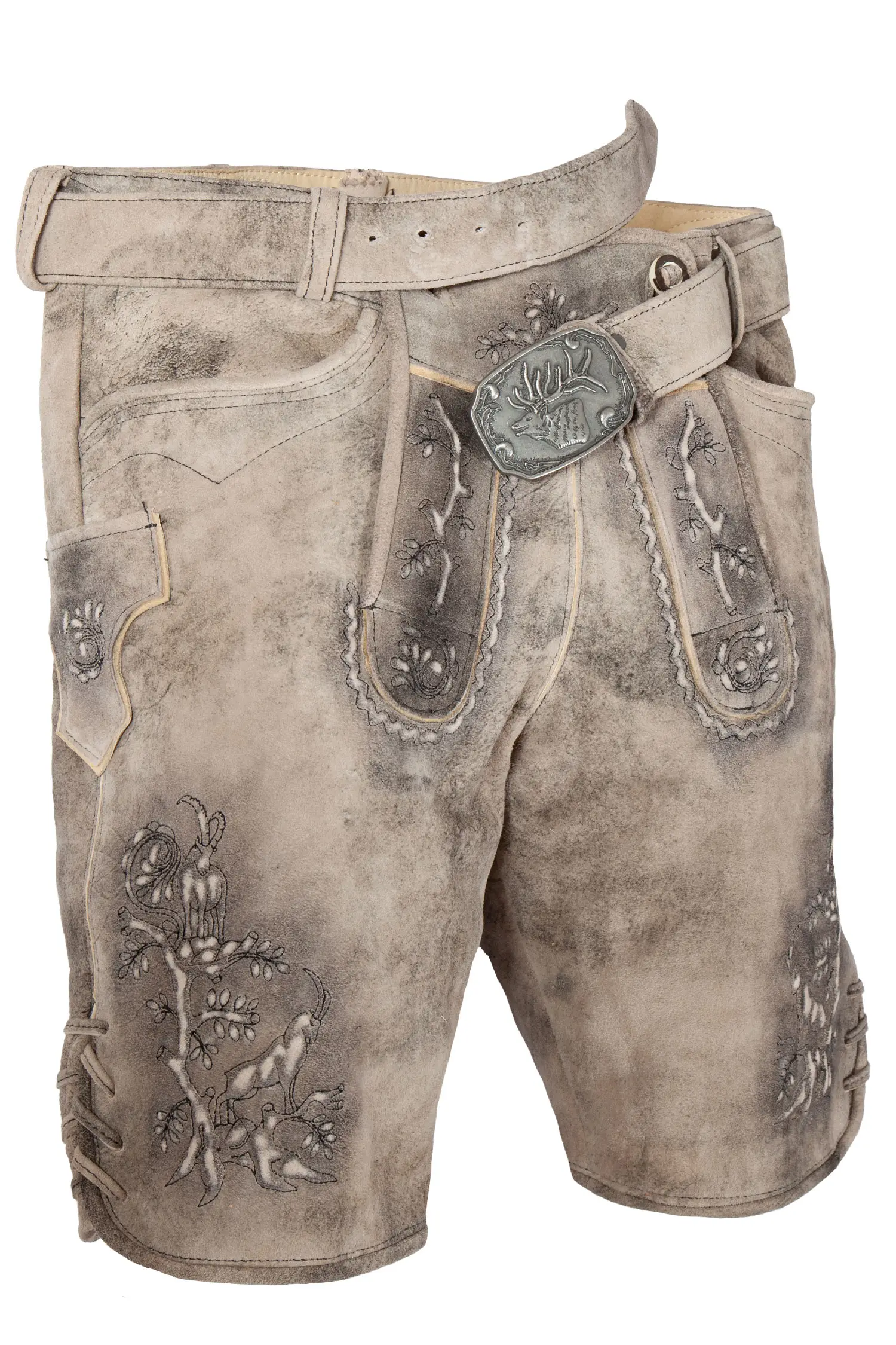 Rustikale Lederhose in hellgrau und sand