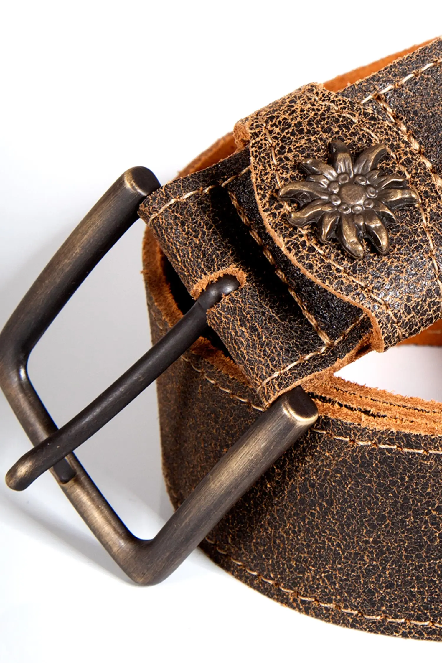 Herren Trachtengürtel in braun meliert Detail