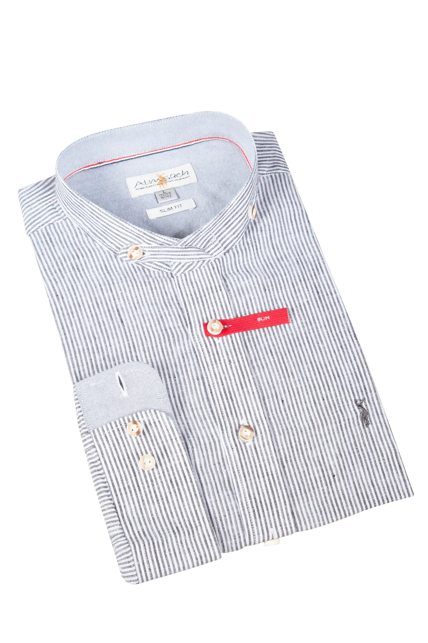 Leinenhemd in grau mit Stehkragen