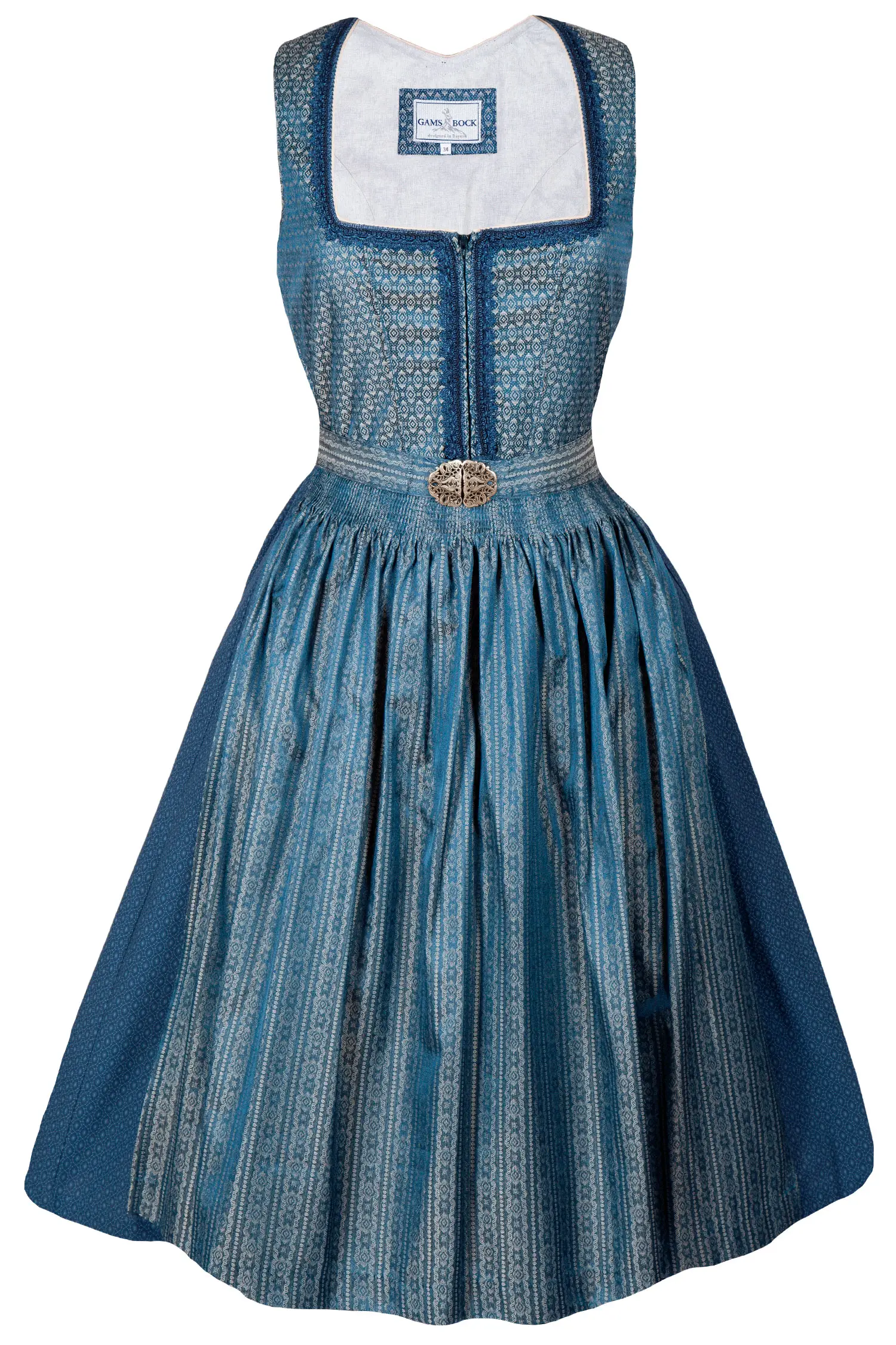 3097-1735-BL8-23-03b-3901a Dirndl in dunkelblau mit Schmuckschließe