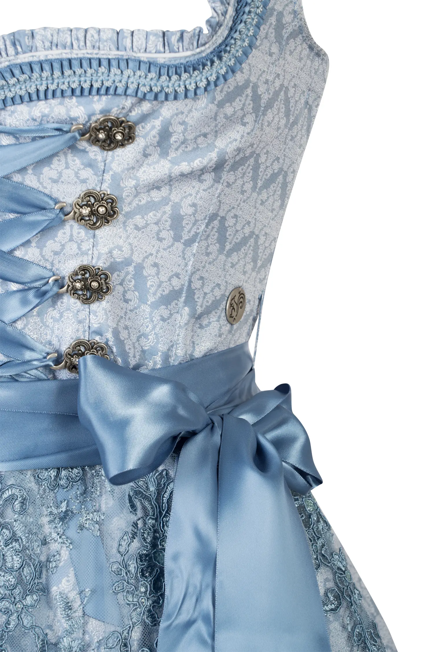Dirndl Alessa in hellblau mit Glitzerschürze - Detail Mieder
