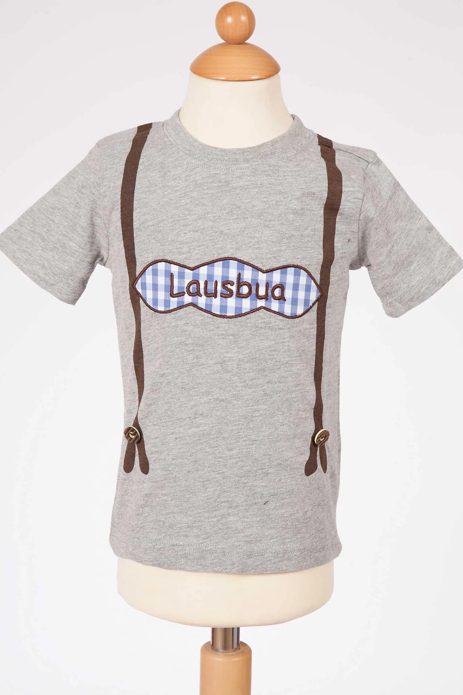 Trachtenshirt Lausbua grau für Jungs mit Hosenträger