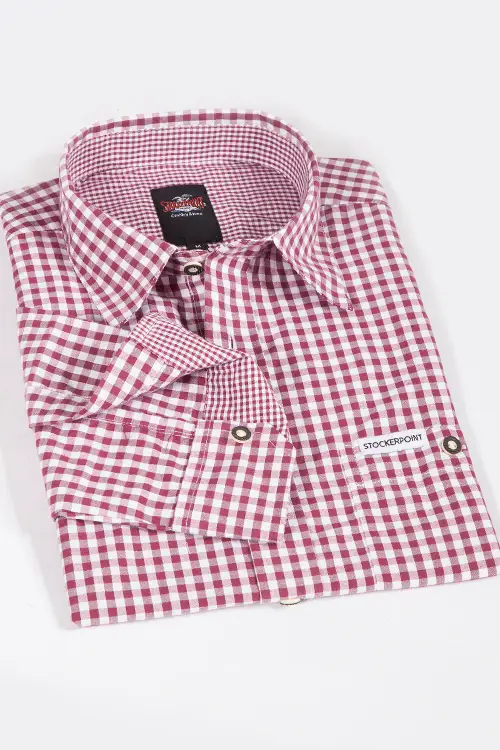 Trachtenhemd kariert in bordeaux und weiß günstig 