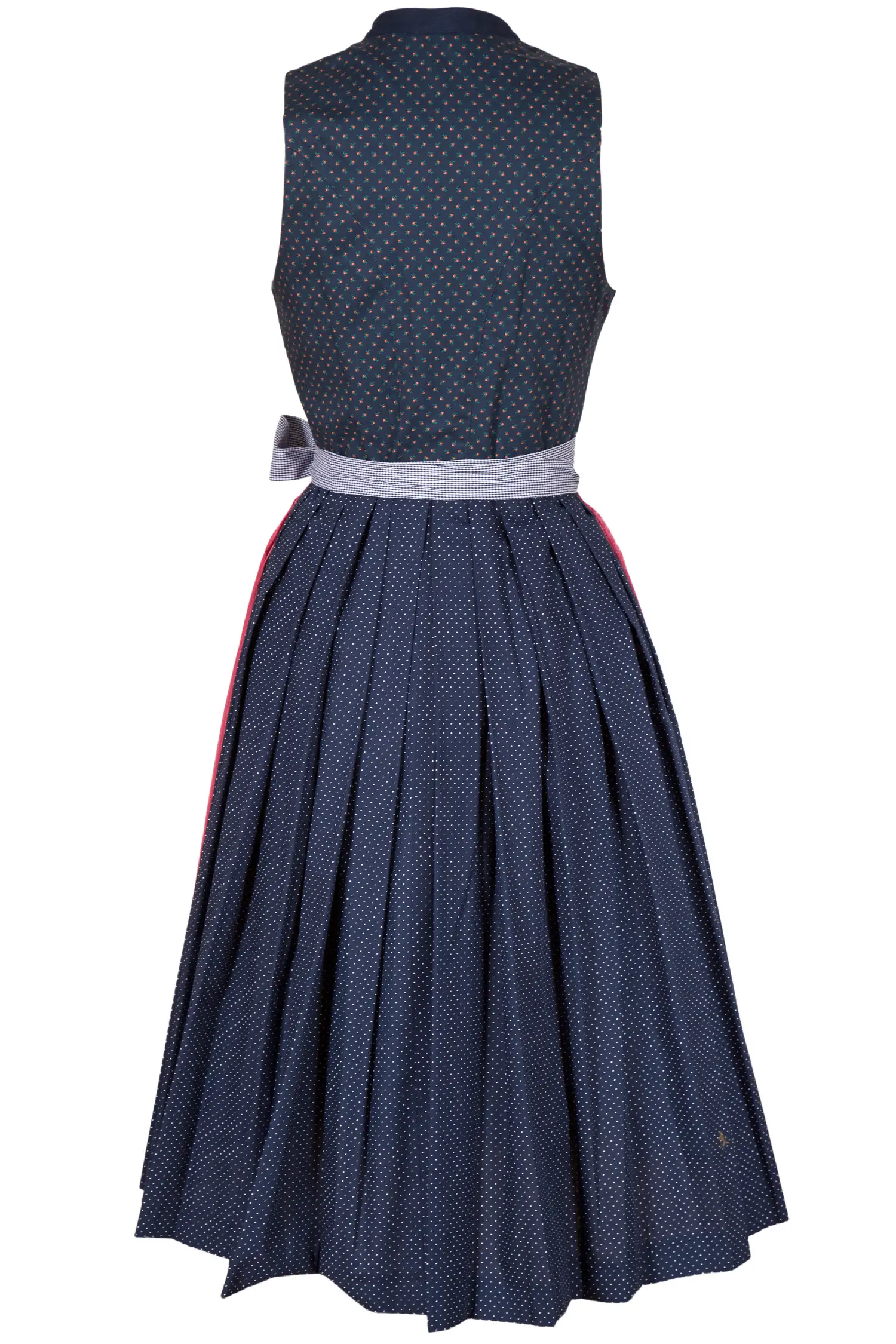 Midi Dirndl hochgeschlossen in blau hinten