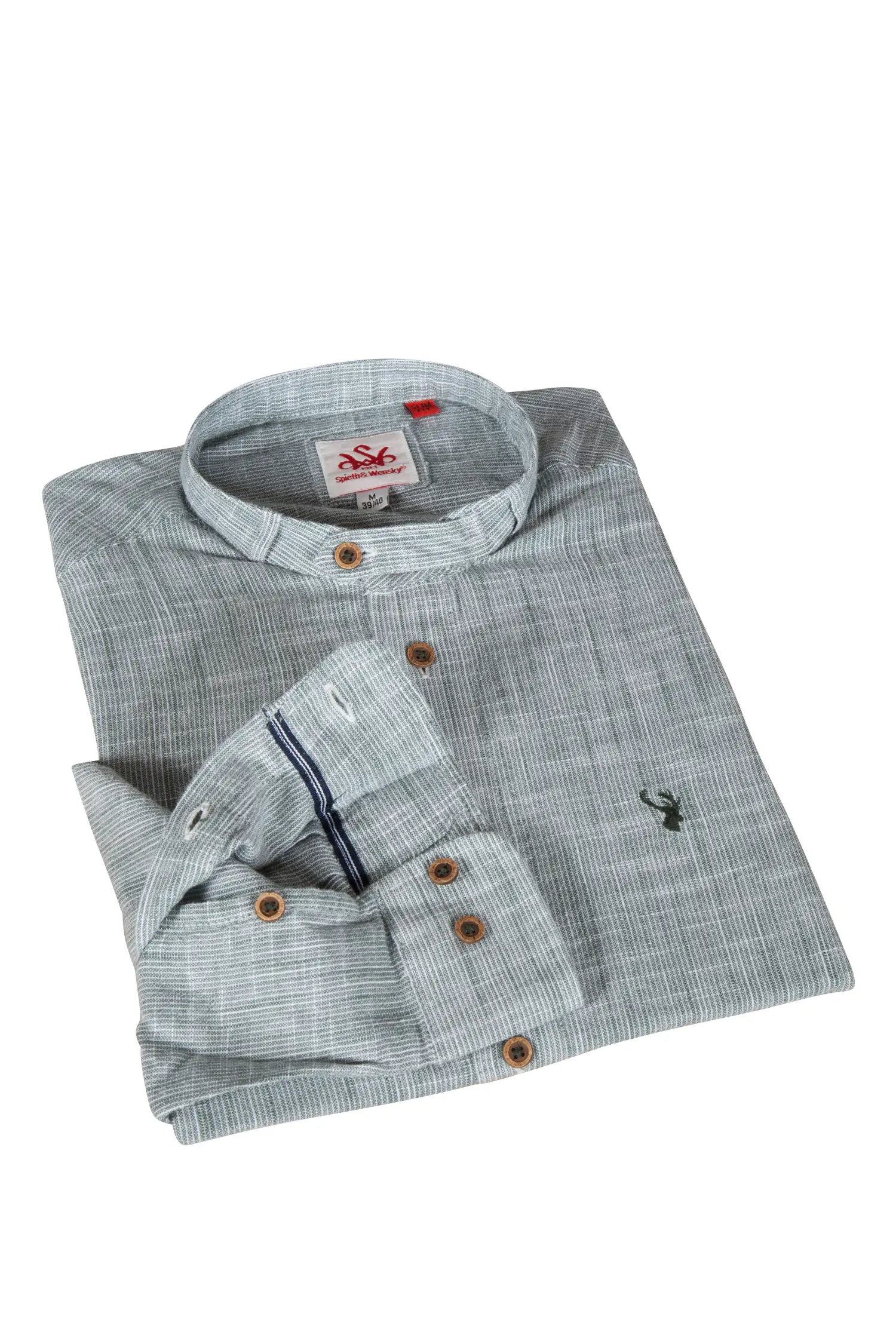 Trachtenhemd Arnold in grün mit Stehkragen