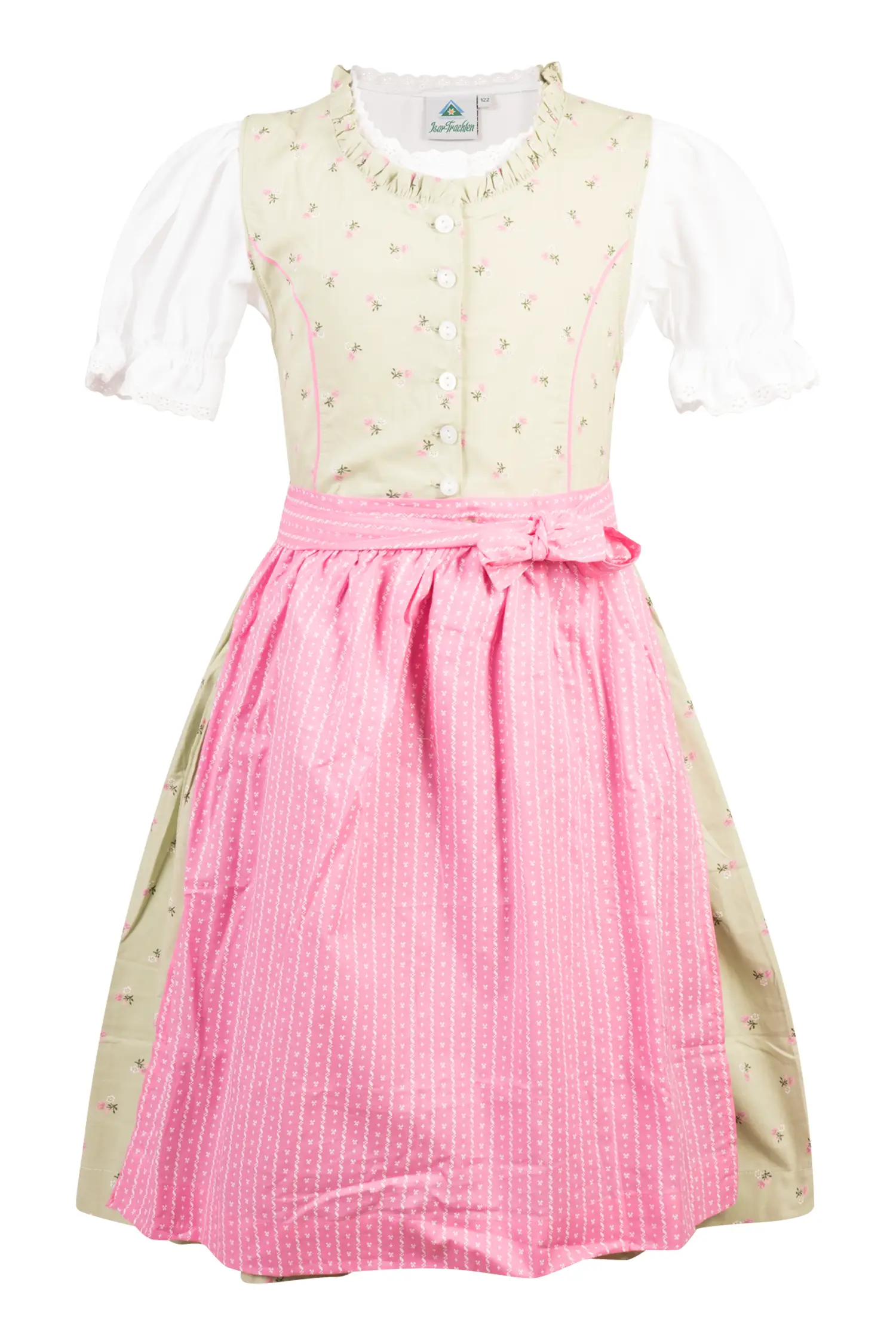 Kinderdirndl in Salbei/Rosa Farben