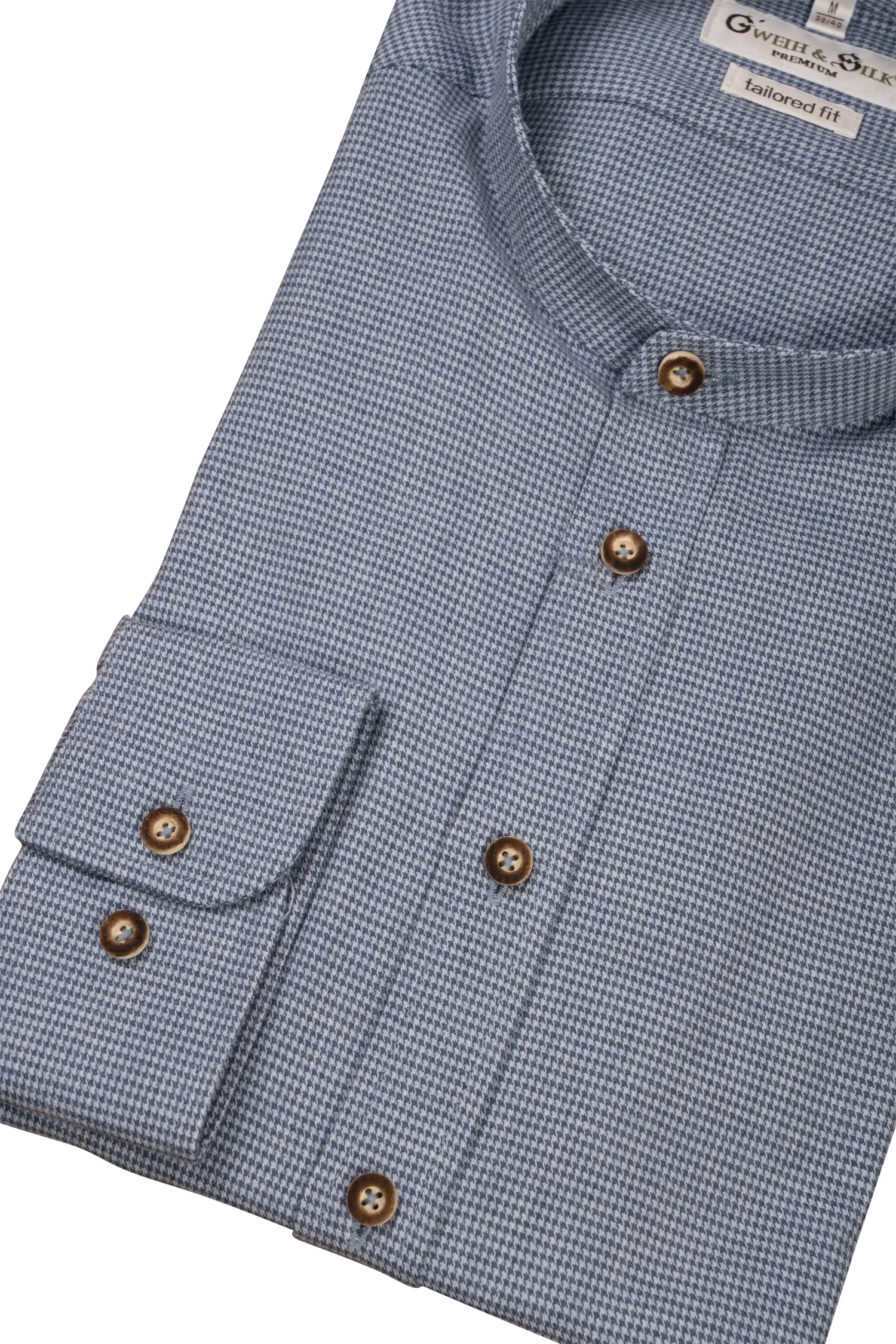 Langarmhemd Reschensee in blau kleinkariert - Detail Ärmel