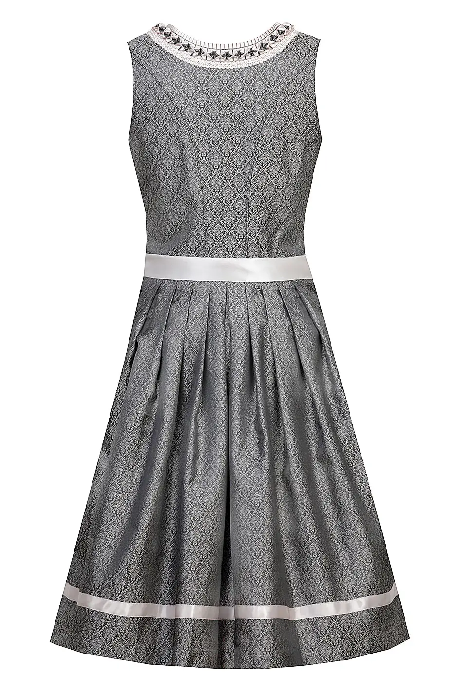 3066-1152-AN4marjo-20232b Dirndl Benita in anthrazit / taupe mit Glitzerschürze 60 cm - Rückansicht