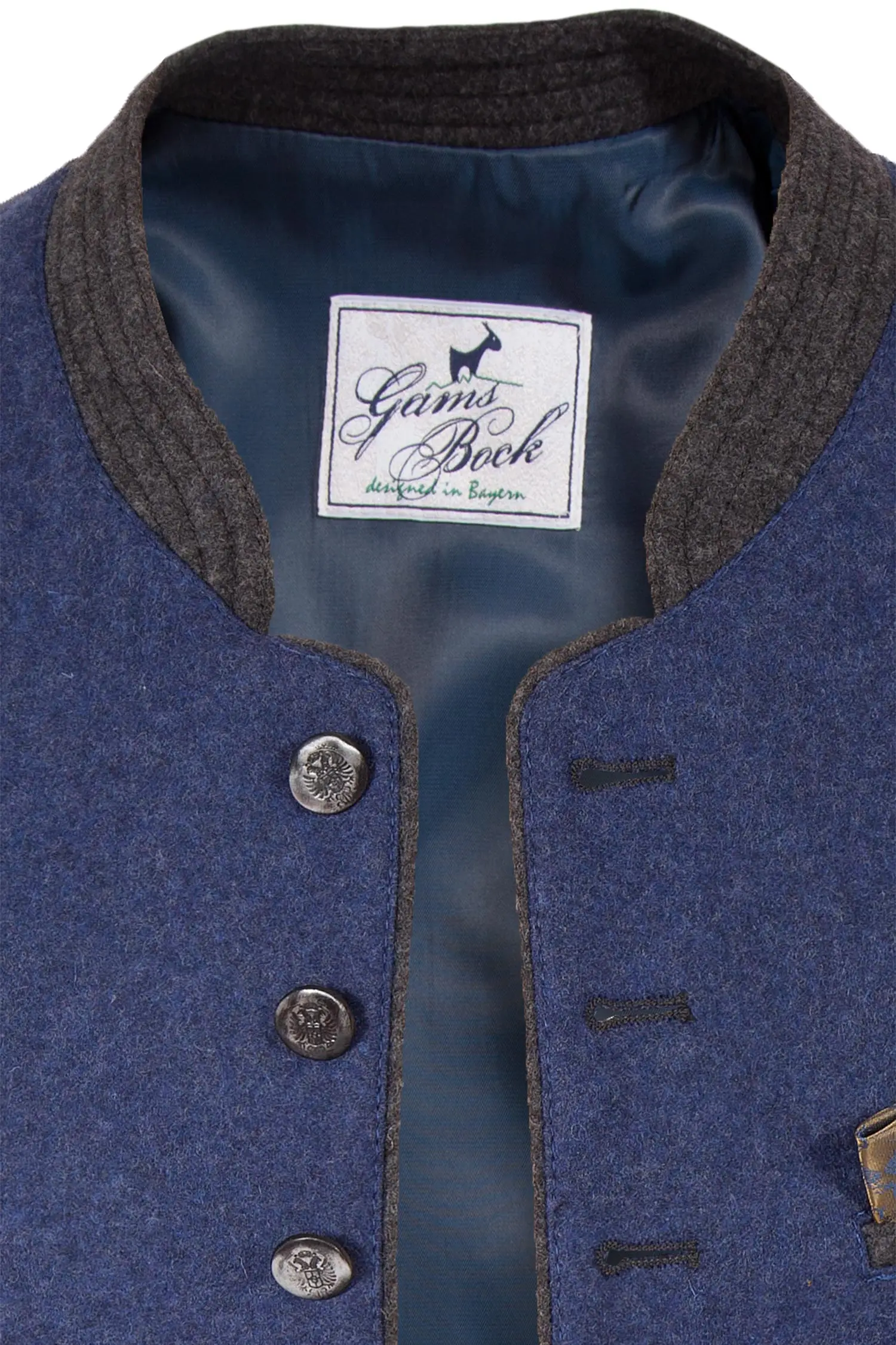 Trachtenweste Rum aus Loden in dunkelblau Kragen