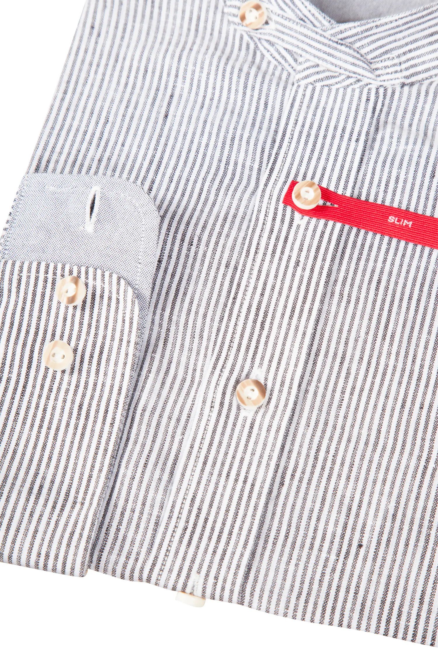 Leinenhemd in grau mit Stehkragen - Detail Ärmel