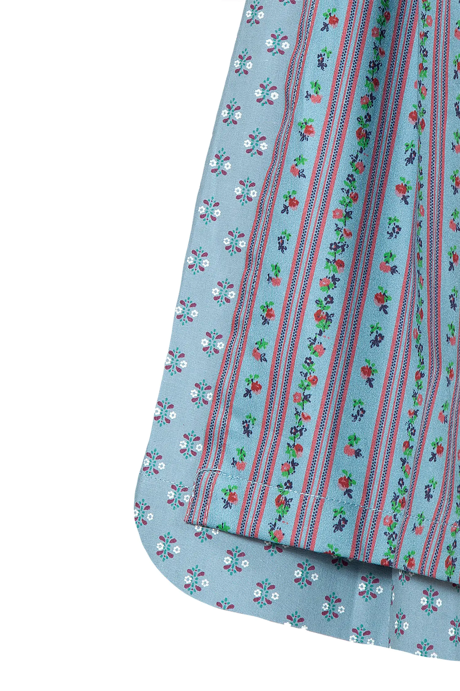 Hochgeschlossenes Dirndl in rauchblau - Detail Rock